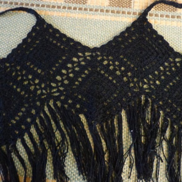 Crocheted Boho Cami Vest Top XS-S Tie Front Fringe - Picture 7 of 14